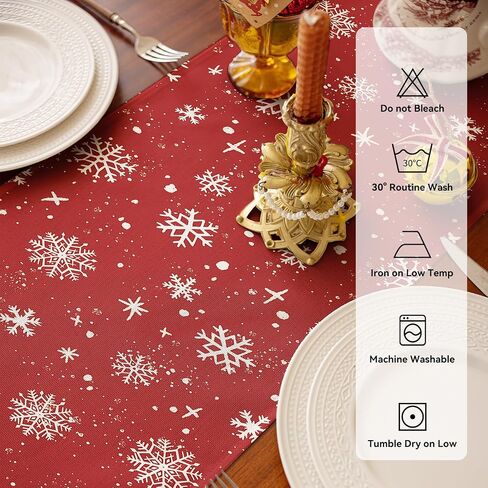 Softalker Snowman Christmas Table Runner - Red Winter Xmas Snowflake Stain Resistant Washable Kitchen Table Decoration for Holiday/Dining/Party,13x72 inch in Saudi Arabia