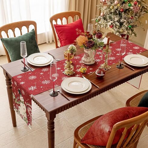 Softalker Snowman Christmas Table Runner - Red Winter Xmas Snowflake Stain Resistant Washable Kitchen Table Decoration for Holiday/Dining/Party,13x72 inch in Saudi Arabia