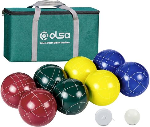Olsa 90/100/107mm Bocce Balls Set, Bocci Ball Game Set with 8 Poly-Resin Balls, 1 White Pallino, Premium Carrying Bag, Measuring Tape for Outdoor Backyard Lawn Beach in Saudi Arabia