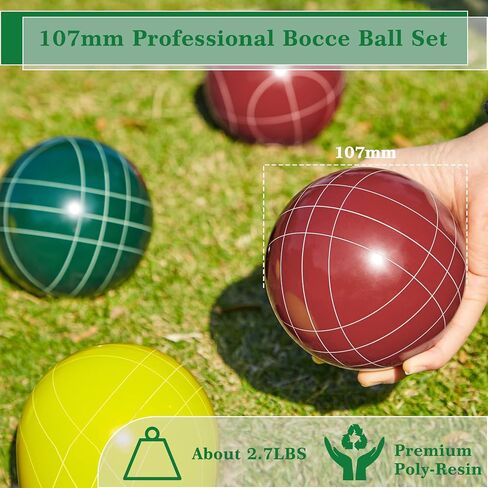 Olsa 90/100/107mm Bocce Balls Set, Bocci Ball Game Set with 8 Poly-Resin Balls, 1 White Pallino, Premium Carrying Bag, Measuring Tape for Outdoor Backyard Lawn Beach in Saudi Arabia