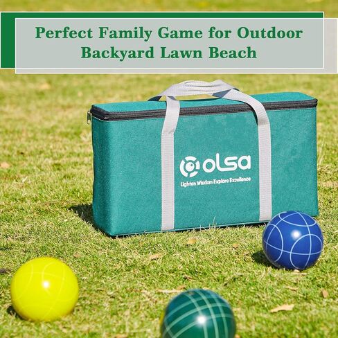 Olsa 90/100/107mm Bocce Balls Set, Bocci Ball Game Set with 8 Poly-Resin Balls, 1 White Pallino, Premium Carrying Bag, Measuring Tape for Outdoor Backyard Lawn Beach in Saudi Arabia