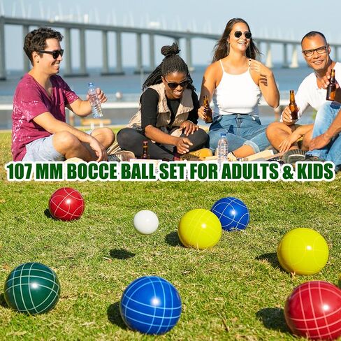 Olsa 90/100/107mm Bocce Balls Set, Bocci Ball Game Set with 8 Poly-Resin Balls, 1 White Pallino, Premium Carrying Bag, Measuring Tape for Outdoor Backyard Lawn Beach in Saudi Arabia