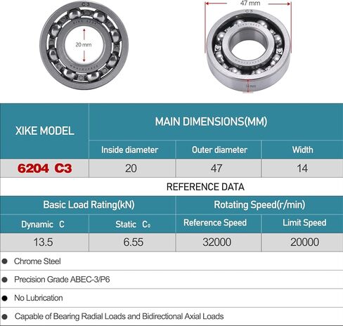 XiKe 2 PCS 6208-OPEN Deep Groove Ball Bearing, 40x80x18mm(ID x OD x Width), C3 Open Type Chrome Steel. in Saudi Arabia