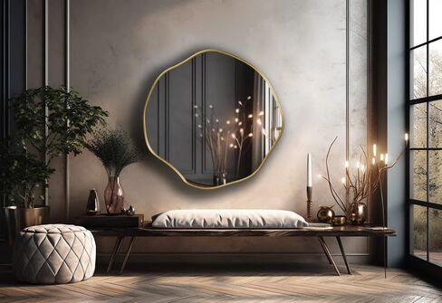 Circular Asymmetrical Mirror, Scalloped Glam Irregular Wall Hanging Mirror, Round Wall Decor Gift for Powder Rooms, Round Mirror with Perfect Quality (Gold, 30" x 30" | 76cm x 76cm) in Saudi Arabia