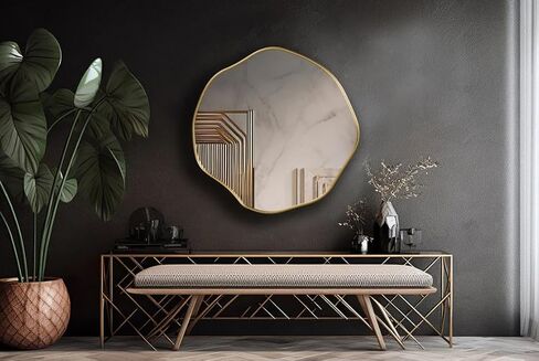 Circular Asymmetrical Mirror, Scalloped Glam Irregular Wall Hanging Mirror, Round Wall Decor Gift for Powder Rooms, Round Mirror with Perfect Quality (Gold, 30" x 30" | 76cm x 76cm) in Saudi Arabia