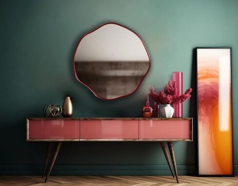 Circular Asymmetrical Mirror, Scalloped Glam Irregular Wall Hanging Mirror, Round Wall Decor Gift for Powder Rooms, Round Mirror with Perfect Quality (Gold, 30" x 30" | 76cm x 76cm) in Saudi Arabia