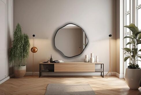 Circular Asymmetrical Mirror, Scalloped Glam Irregular Wall Hanging Mirror, Round Wall Decor Gift for Powder Rooms, Round Mirror with Perfect Quality (Gold, 30" x 30" | 76cm x 76cm) in Saudi Arabia