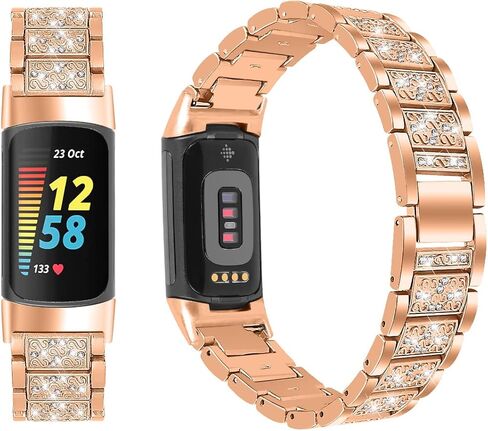 متوافق مع سوار Fitbit Charge 5 للنساء، سوار بديل من الفولاذ المقاوم للصدأ اللامع Charge 5 وسوار ساعة بديل + حجر الراين الكريستالي اللامع متوافق مع Fitbit Charge 5 in Kuwait