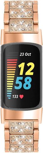 متوافق مع سوار Fitbit Charge 5 للنساء، سوار بديل من الفولاذ المقاوم للصدأ اللامع Charge 5 وسوار ساعة بديل + حجر الراين الكريستالي اللامع متوافق مع Fitbit Charge 5 in Kuwait
