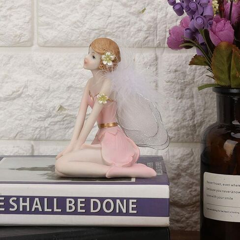 Cyrank Flower Fairy Statue, Resin Flower Fairy Statue Decoration Mini Fairy Garden Ornament Desktop Angel Statue Miniature Flower Fairy Statue Decoration for Kids in Saudi Arabia