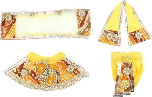 Laxmi Ganesh Dress vastra Poshak Cloth Lehenga Chunari Dhoti Puja Item samgari Radha Krishna Dress for Laxmi Ganesh Durga Devi Idol Statues Indian Traditional Festival(Size:-2")(Colour:-Yellow) in Saudi Arabia