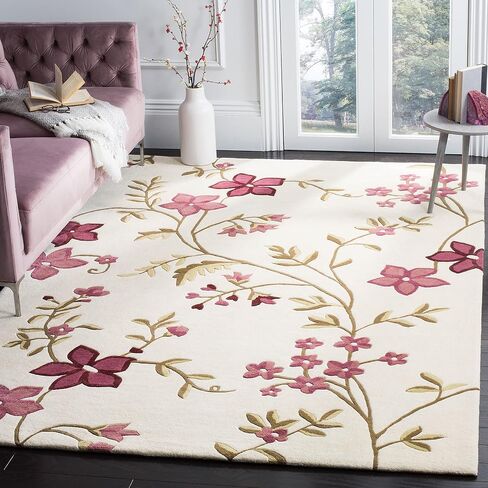 SAFAVIEH Capri Collection Area Rug - 8' x 10', Ivory & Purple, Handmade Wool, Ideal for High Traffic Areas in Living Room, Bedroom (CPR354A) in Saudi Arabia