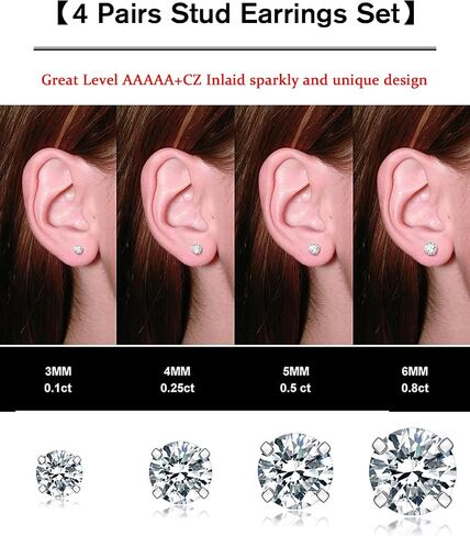 4 Pairs Stud Earrings Set, Hypoallergenic Cubic Zirconia 316L Earrings Stainless Steel CZ Earrings 3-4-5-6mm for Women for Men in Saudi Arabia