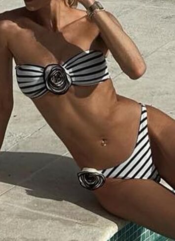 Women's Sexy 2 Piece Bikini Set Breathable High Waisted Bathing Suit 3D Rose Flower Cute Bikini Swimsuit in Saudi Arabia