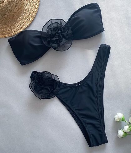 Women's Sexy 2 Piece Bikini Set Breathable High Waisted Bathing Suit 3D Rose Flower Cute Bikini Swimsuit in Saudi Arabia