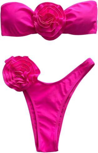 Women's Sexy 2 Piece Bikini Set Breathable High Waisted Bathing Suit 3D Rose Flower Cute Bikini Swimsuit in Saudi Arabia