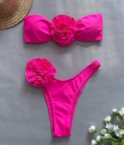 Women's Sexy 2 Piece Bikini Set Breathable High Waisted Bathing Suit 3D Rose Flower Cute Bikini Swimsuit in Saudi Arabia