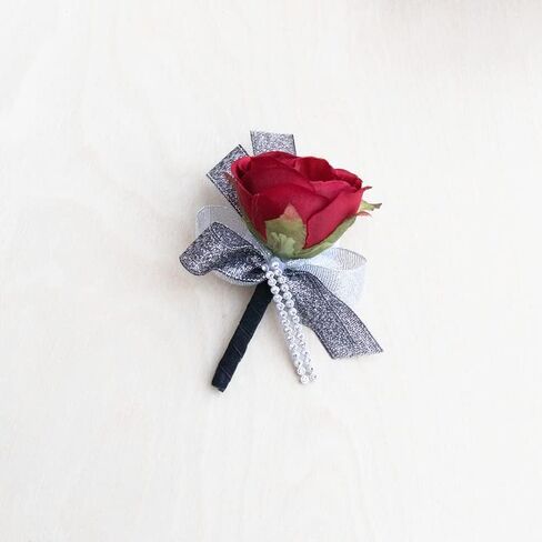 Ansuma Prom Corsage Boutonniere Set for Women and Men, Black Red Rose for Groom Bride Groomsmen Bridesmaid Wedding Artificial Flower Decor Accessories on Dinner Dance Party (Burgundy) in Saudi Arabia