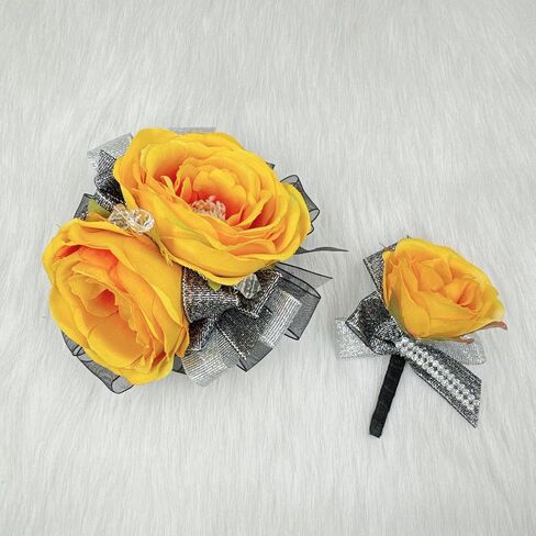 Ansuma Prom Corsage Boutonniere Set for Women and Men, Black Red Rose for Groom Bride Groomsmen Bridesmaid Wedding Artificial Flower Decor Accessories on Dinner Dance Party (Burgundy) in Saudi Arabia