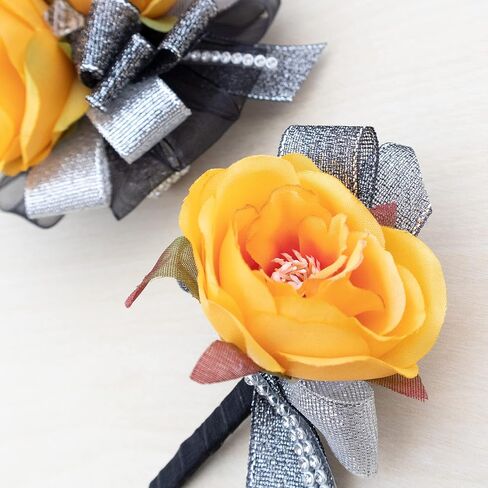 Ansuma Prom Corsage Boutonniere Set for Women and Men, Black Red Rose for Groom Bride Groomsmen Bridesmaid Wedding Artificial Flower Decor Accessories on Dinner Dance Party (Burgundy) in Saudi Arabia