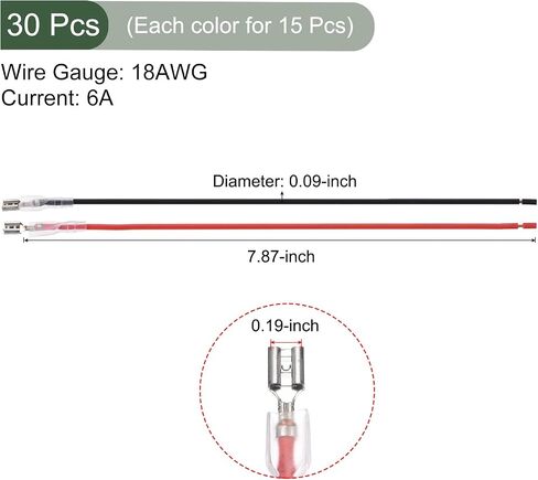 YOKIVE 30 Pcs Female Spade Crimp Terminal, Home Wire Connector with Insulating Sleeve Connect Cable Great for Office, Dining Room (Black&Red, 0.19-Inch) in Saudi Arabia