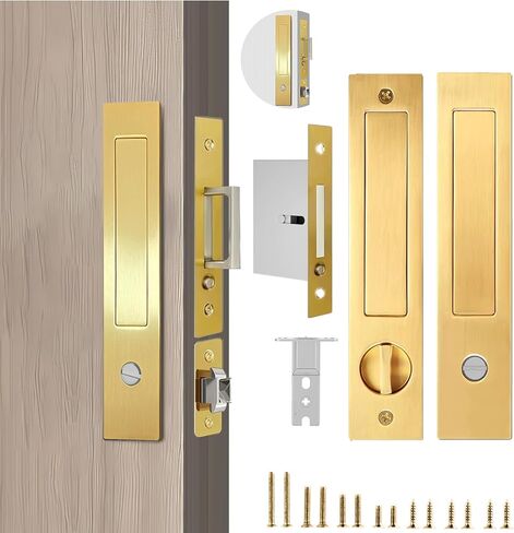 Pocket Door Locks&Door Edge Pull, Keyless Privacy Pocket Door Lock,Pocket Door Hardware,Pocket Door Privacy Lock,Barn Door Lock with Edge Handle (InvisibilityType-Gold) in Saudi Arabia