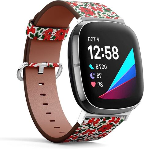 متوافق مع سوار المعصم Fitbit Versa 3 وFitbit Sense of معصم بديل لسوار الساعة الجلدي المنقوش - عيد الميلاد العتيق هولي in Saudi Arabia