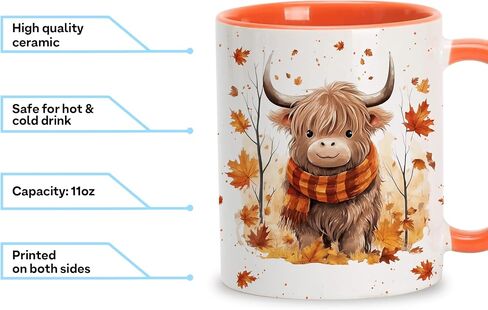 Hyturtle Fall Highland Cow Maple Leaves Coffee Mug - Birthday Gifts For Cow Lovers - Fall Autumn Decor Gifts For Farmhouse Thanksgiving - Highland Cow Gifts - 11oz White Ceramic Coffee Tea Mug in Saudi Arabia