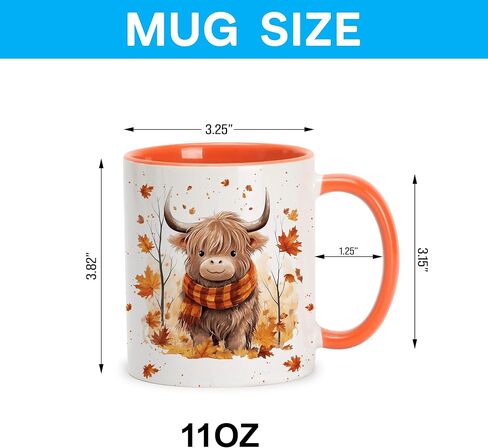 Hyturtle Fall Highland Cow Maple Leaves Coffee Mug - Birthday Gifts For Cow Lovers - Fall Autumn Decor Gifts For Farmhouse Thanksgiving - Highland Cow Gifts - 11oz White Ceramic Coffee Tea Mug in Saudi Arabia