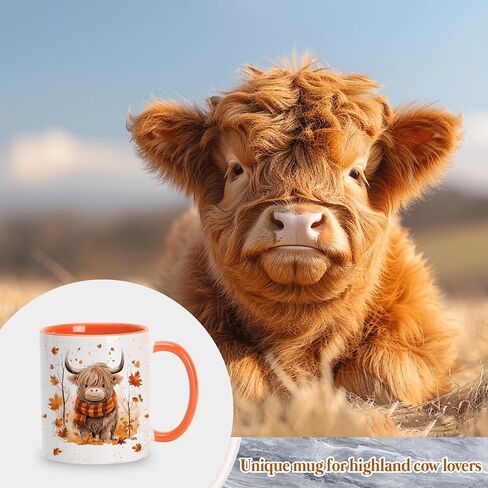 Hyturtle Fall Highland Cow Maple Leaves Coffee Mug - Birthday Gifts For Cow Lovers - Fall Autumn Decor Gifts For Farmhouse Thanksgiving - Highland Cow Gifts - 11oz White Ceramic Coffee Tea Mug in Saudi Arabia