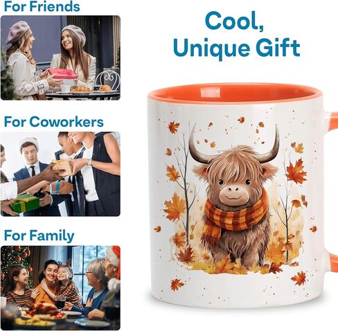 Hyturtle Fall Highland Cow Maple Leaves Coffee Mug - Birthday Gifts For Cow Lovers - Fall Autumn Decor Gifts For Farmhouse Thanksgiving - Highland Cow Gifts - 11oz White Ceramic Coffee Tea Mug in Saudi Arabia