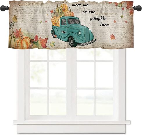 Farmhouse Old Newspaper Window Valance Rod Pocket Panel for Kitchen Bedroom Windows Vintage Truck with Harvest Pumpkin Valances Short Curtain Bathroom Treatment Drapes in Saudi Arabia