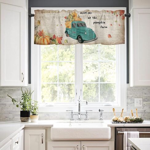 Farmhouse Old Newspaper Window Valance Rod Pocket Panel for Kitchen Bedroom Windows Vintage Truck with Harvest Pumpkin Valances Short Curtain Bathroom Treatment Drapes in Saudi Arabia
