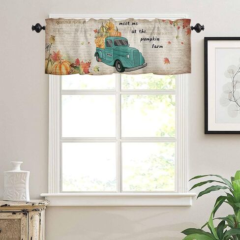 Farmhouse Old Newspaper Window Valance Rod Pocket Panel for Kitchen Bedroom Windows Vintage Truck with Harvest Pumpkin Valances Short Curtain Bathroom Treatment Drapes in Saudi Arabia