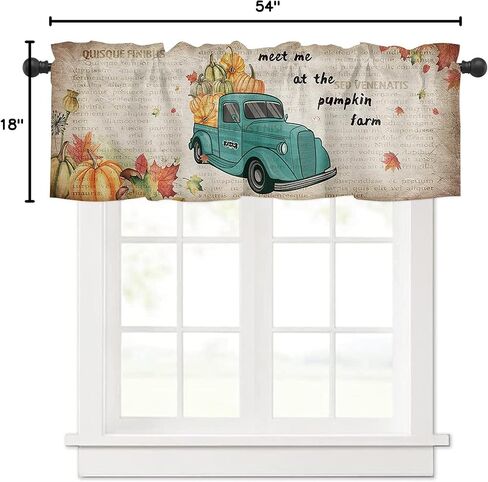 Farmhouse Old Newspaper Window Valance Rod Pocket Panel for Kitchen Bedroom Windows Vintage Truck with Harvest Pumpkin Valances Short Curtain Bathroom Treatment Drapes in Saudi Arabia