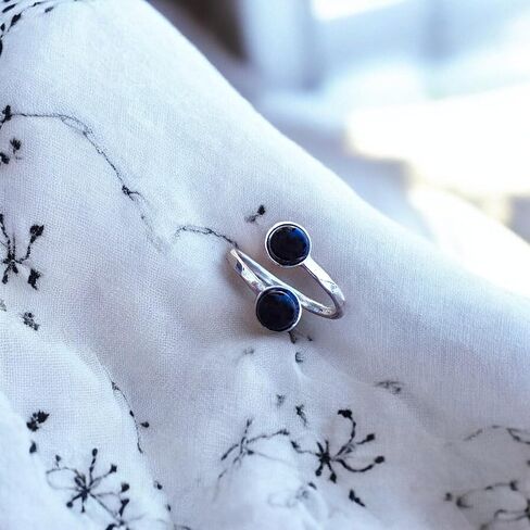 Recycled Vintage 1960's Cobalt Skin Cream Jar Hammered Sterling Silver Bypass Ring in Kuwait