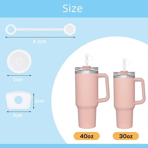 Silicone Spill Stopper Set of 6, Compatible with Stanley Cup 40oz/ 30oz, Tumbler Accessories, Including 2 Straw Cover Cap, 2 Square Spill Stopper, and 2 Round Leak Stopper (Pink) in Saudi Arabia