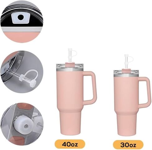 Silicone Spill Stopper Set of 6, Compatible with Stanley Cup 40oz/ 30oz, Tumbler Accessories, Including 2 Straw Cover Cap, 2 Square Spill Stopper, and 2 Round Leak Stopper (Pink) in Saudi Arabia