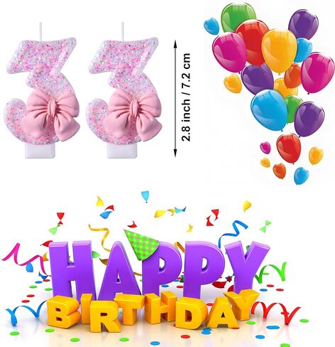 شموع عيد الميلاد الثالث والثلاثين، شموع عيد ميلاد ذهبية بعمر 33 عامًا، هدايا تزيين تزيين الكيك لحفلة عيد ميلاد سعيد للنساء والرجال in Kuwait