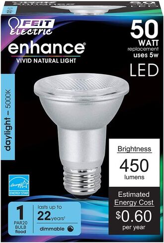 Feit Electric PAR20 LED Bulbs, 50W Equivalent, Dimmable Spotlight Bulbs, 3000k Bright White, E26 Base, 90 CRI, 450 Lumen, 22-Year Lifetime, PAR20 Flood Light Bulbs, Damp Rated, PAR20DM/930CA/4, 4 Pack in Saudi Arabia