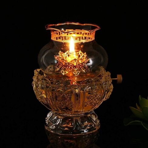 Crystal Glass Oil Lamp, Old Antique Oil Lamps for Indoor Use Vintage Glass Kerosene Lamp Lotus Buddha Lamp for Tabletop Decor Oil Lantern Emergency Lighting Hurricane Lamp in Saudi Arabia