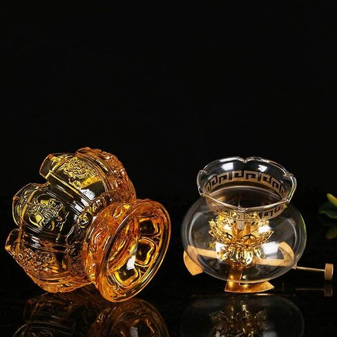 Crystal Glass Oil Lamp, Old Antique Oil Lamps for Indoor Use Vintage Glass Kerosene Lamp Lotus Buddha Lamp for Tabletop Decor Oil Lantern Emergency Lighting Hurricane Lamp in Saudi Arabia