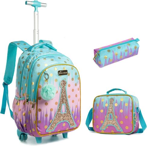 حقيبة ظهر بعجلات مقاس 18 بوصة للأطفال مع حقيبة غداء معزولة وحقيبة أقلام للأولاد والبنات in Kuwait