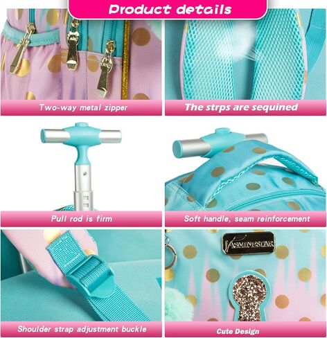 حقيبة ظهر بعجلات مقاس 18 بوصة للأطفال مع حقيبة غداء معزولة وحقيبة أقلام للأولاد والبنات in Kuwait