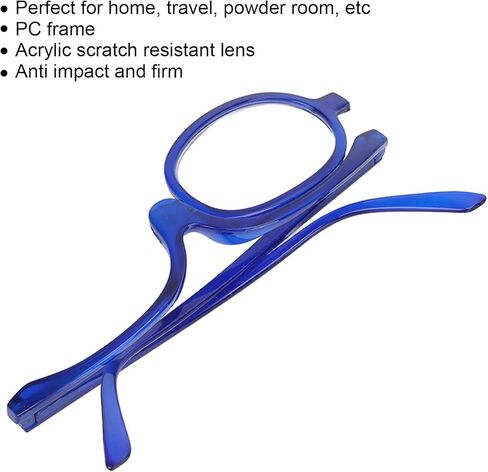 نظارات مكياج محمولة، نظارات مكياج احترافية قابلة للطي، عدسة قابلة للتحويل للمكياج، أزرق (+4.00) in Kuwait