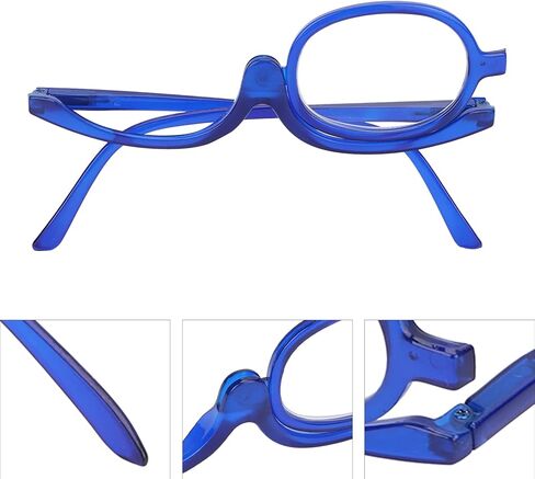 نظارات مكياج محمولة، نظارات مكياج احترافية قابلة للطي، عدسة قابلة للتحويل للمكياج، أزرق (+4.00) in Kuwait