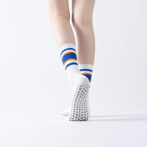 Yoga Pilates Socks with Grips for Women Striped Cushioned Non Slip Crew Socks for Barre Ballet Dance in Saudi Arabia