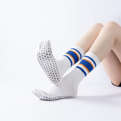 Yoga Pilates Socks with Grips for Women Striped Cushioned Non Slip Crew Socks for Barre Ballet Dance in Saudi Arabia