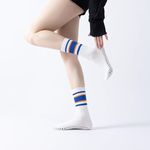 Yoga Pilates Socks with Grips for Women Striped Cushioned Non Slip Crew Socks for Barre Ballet Dance in Saudi Arabia
