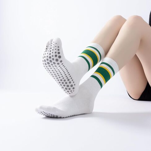 Yoga Pilates Socks with Grips for Women Striped Cushioned Non Slip Crew Socks for Barre Ballet Dance in Saudi Arabia